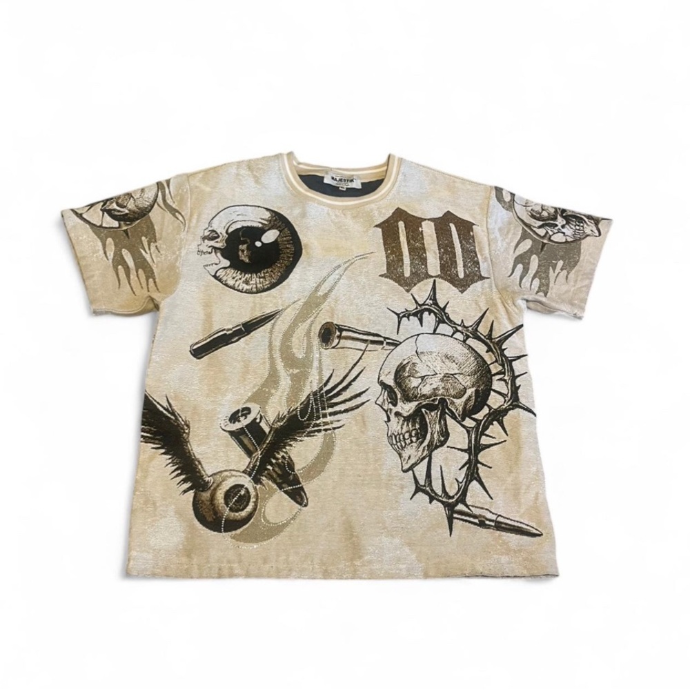 Beige Skull & Graphic‎ Great Quality Short Sleeve Tee
